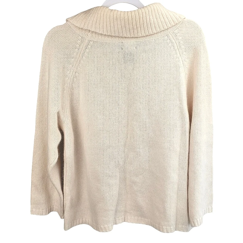 RAFAELLA Ivory Cream Angora Lambswool  Blend 3/4 Sleeve Cowl Neck Sweater XL - Picture 2 of 11